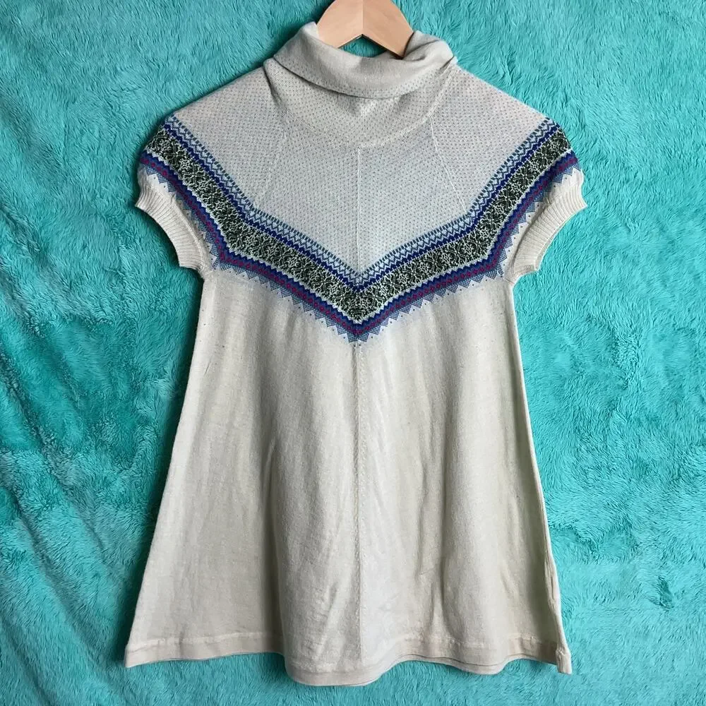 Free People Womens TurtleNeck A Line Wool Blend Fair Isle Print Beige Medium